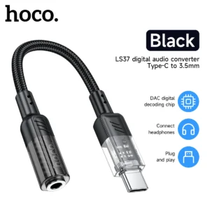 Adaptador HOCO LS37 USB-C para P2 3.5mm com DAC Digital - Preto