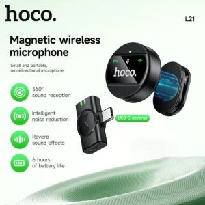 Microfone de Lapela HOCO L21 Sem Fio Magnético USB-C