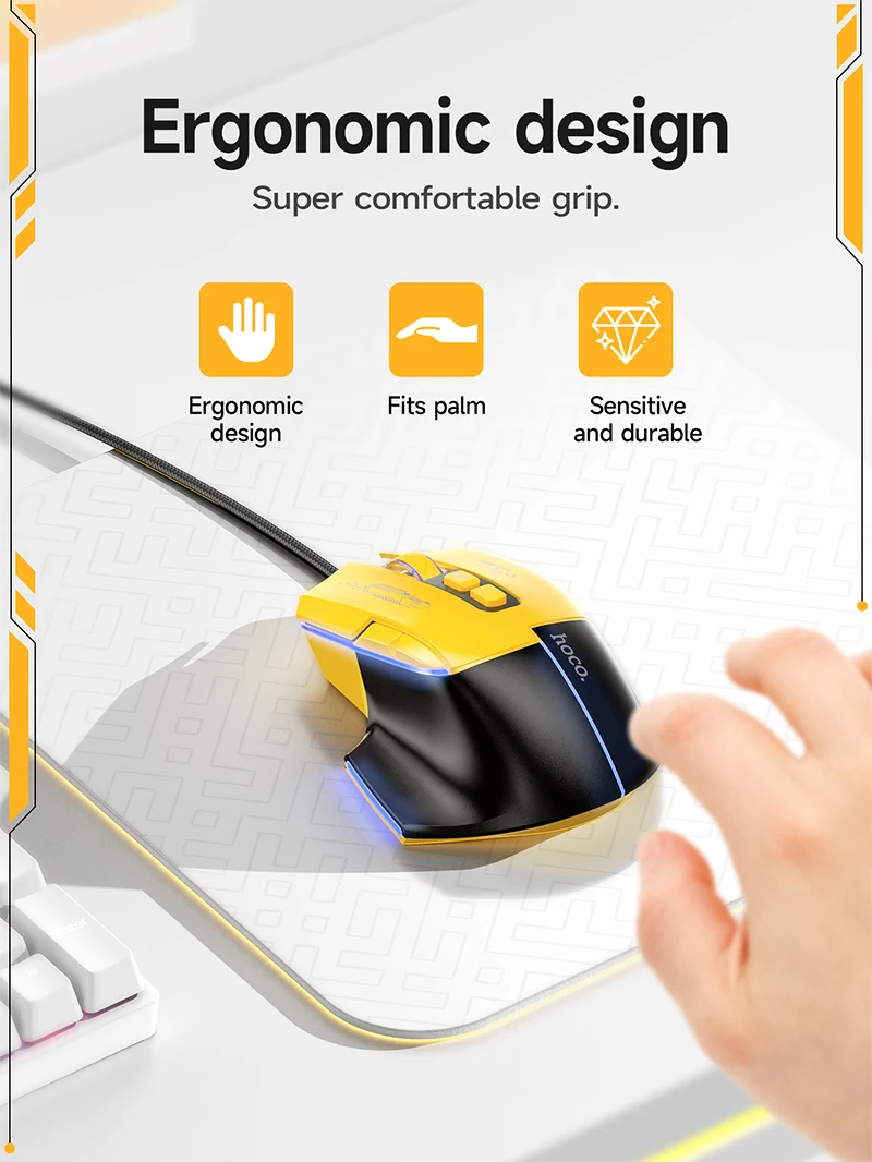 HOCO GM31 Mouse Gamer com Fio 3600 DPI com 7 Botões e LED - Imagem 8