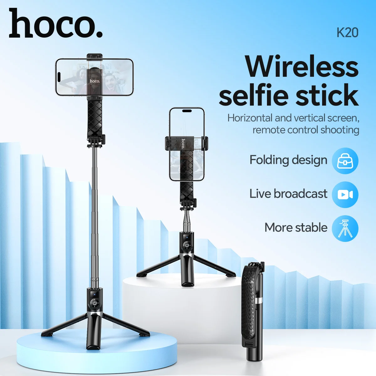 HOCO K20 Tripé Selfie Portátil para Viagem com Controle Remoto