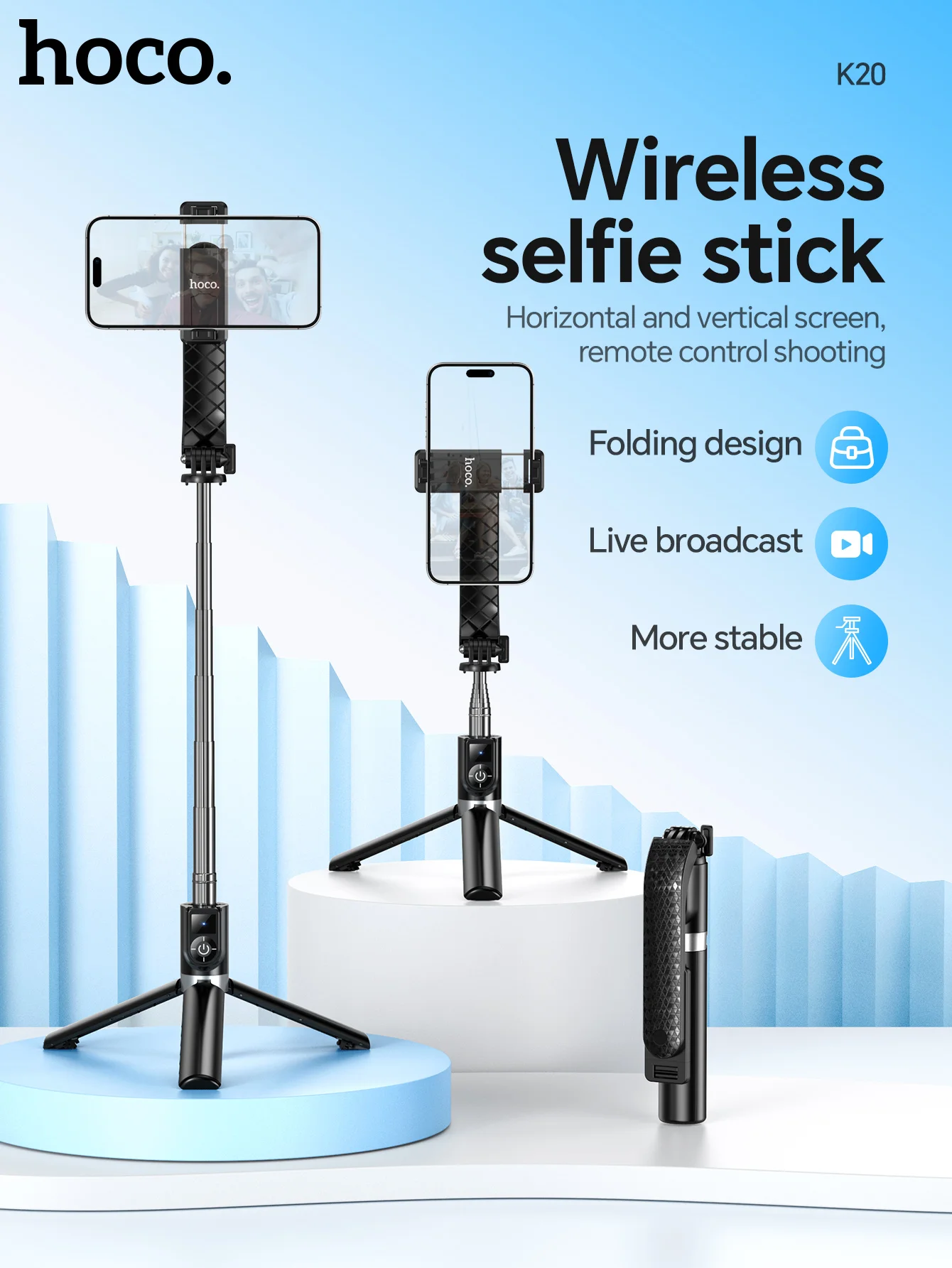 HOCO K20 Tripé Selfie Portátil para Viagem com Controle Remoto - Imagem 7