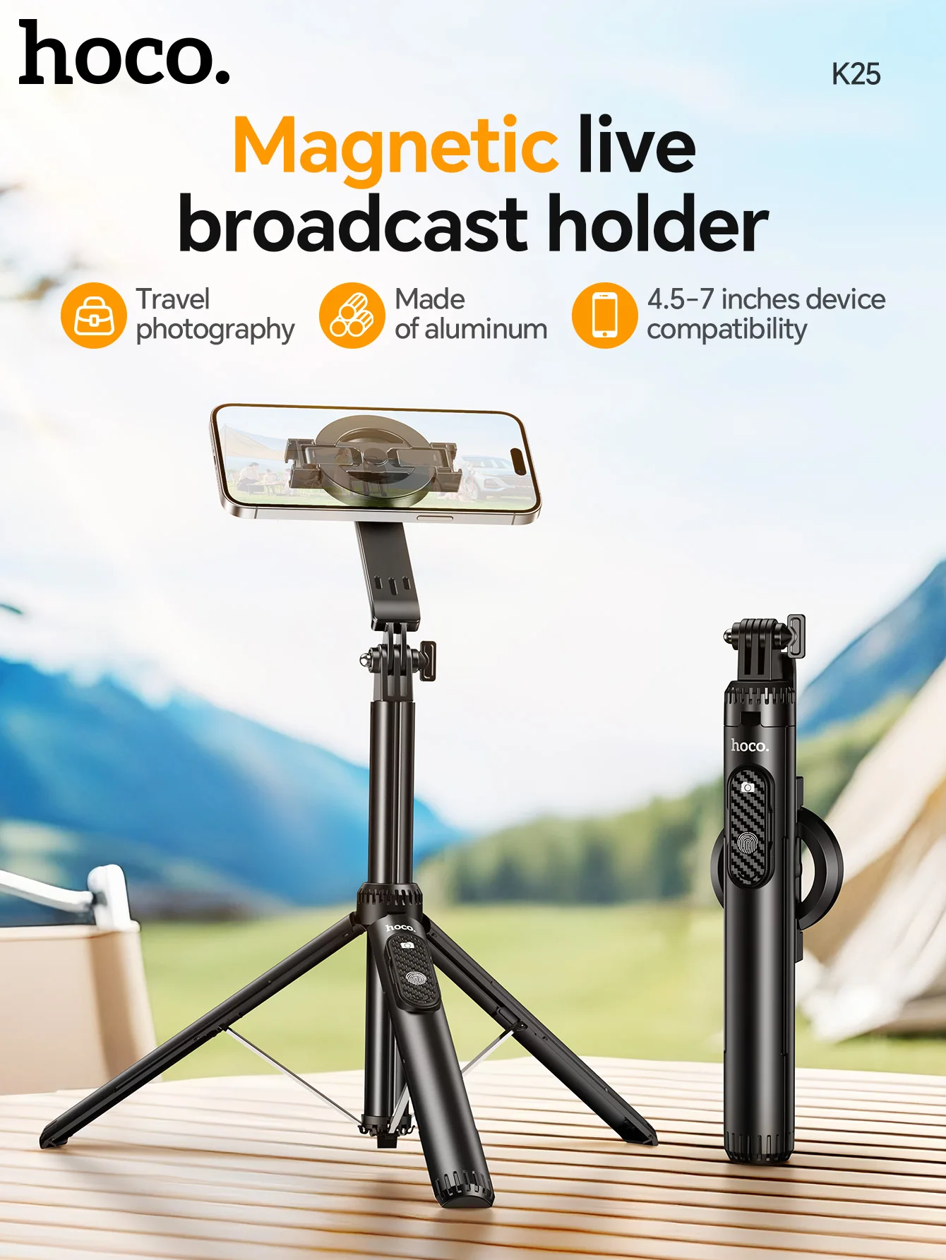 HOCO K25 Tripé Selfie Magnético com Controle Bluetooth - Imagem 7