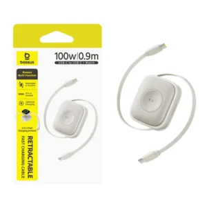 Cabo Retrátil 100W Baseus USB-C com Carregador Apple Watch - Branco
