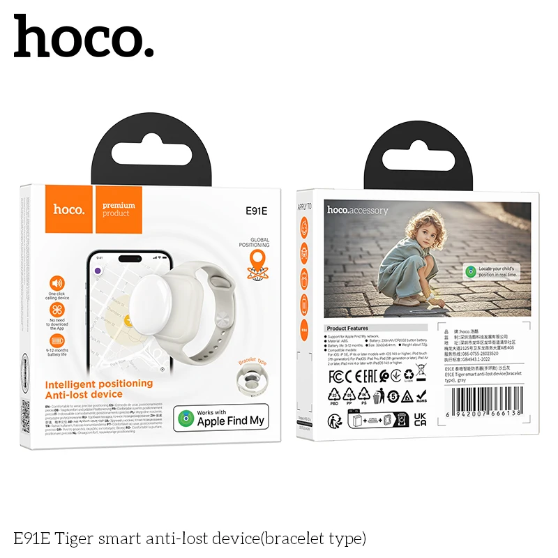 Rastreador Inteligente com Apple Find My HOCO E91E - Cinza