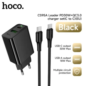 Kit Carregador Turbo HOCO CS95A GaN 30W com Cabo USB-C - Tipo de plugue: com cabo C para C
