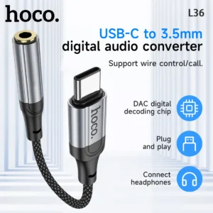 Adaptador USB-C para P2 3,5mm com DAC HOCO LS36 - Preto