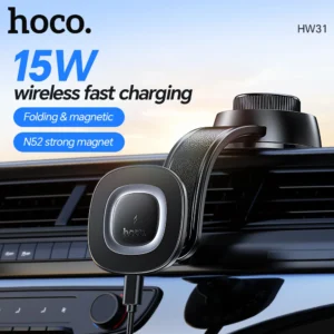Suporte Veicular Magnético HOCO HW31 com Carregamento Sem Fio 15W