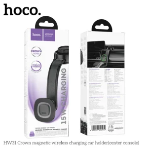 Suporte Veicular Magnético HOCO HW31 com Carregamento Sem Fio 15W - Preto