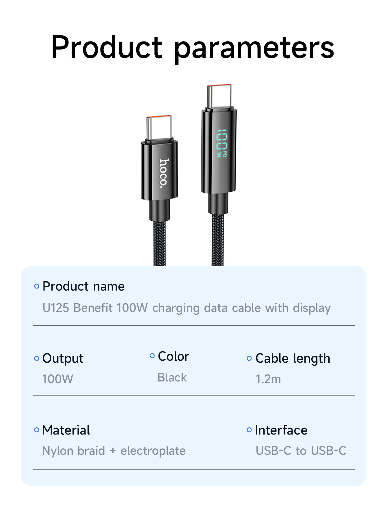 HOCO U125 Cabo USB-C para USB-C 100W com Display Digital LED - Imagem 14