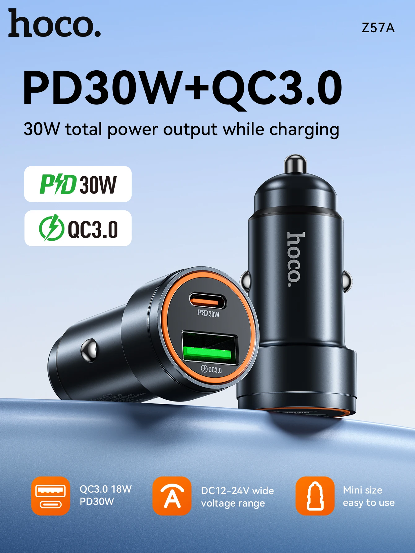 Carregador Veicular HOCO Z57A PD30W + QC3.0 - Imagem 7