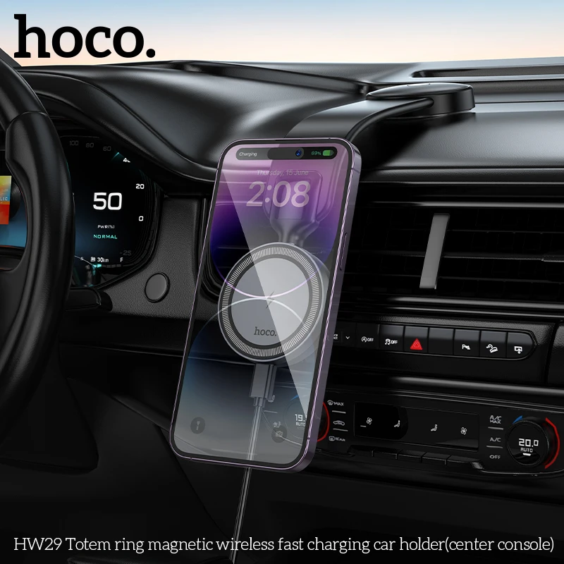 Carregador Veicular Magnético HOCO HW29 Sem Fio 15W - Imagem 2