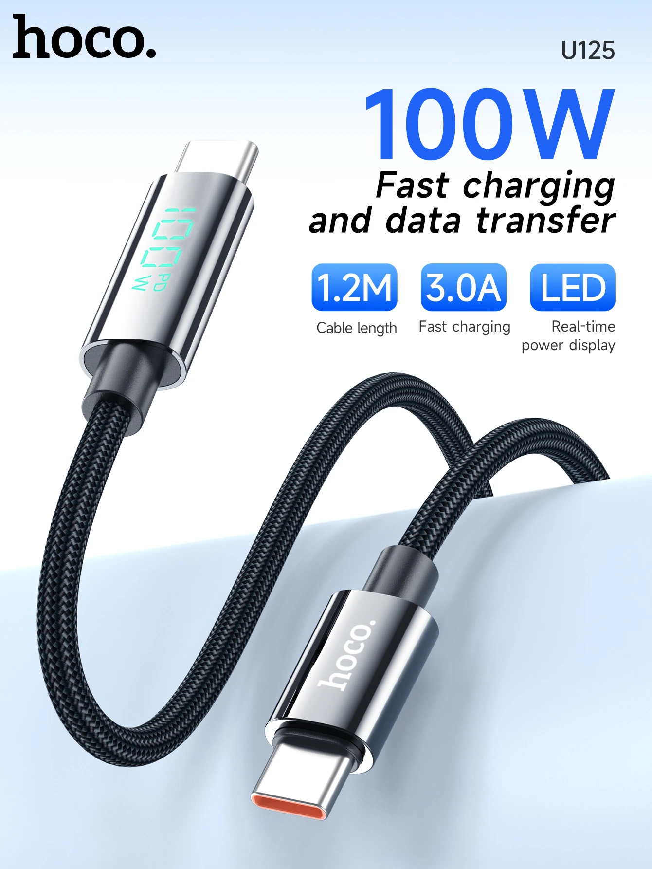 HOCO U125 Cabo USB-C para USB-C 100W com Display Digital LED - Imagem 7