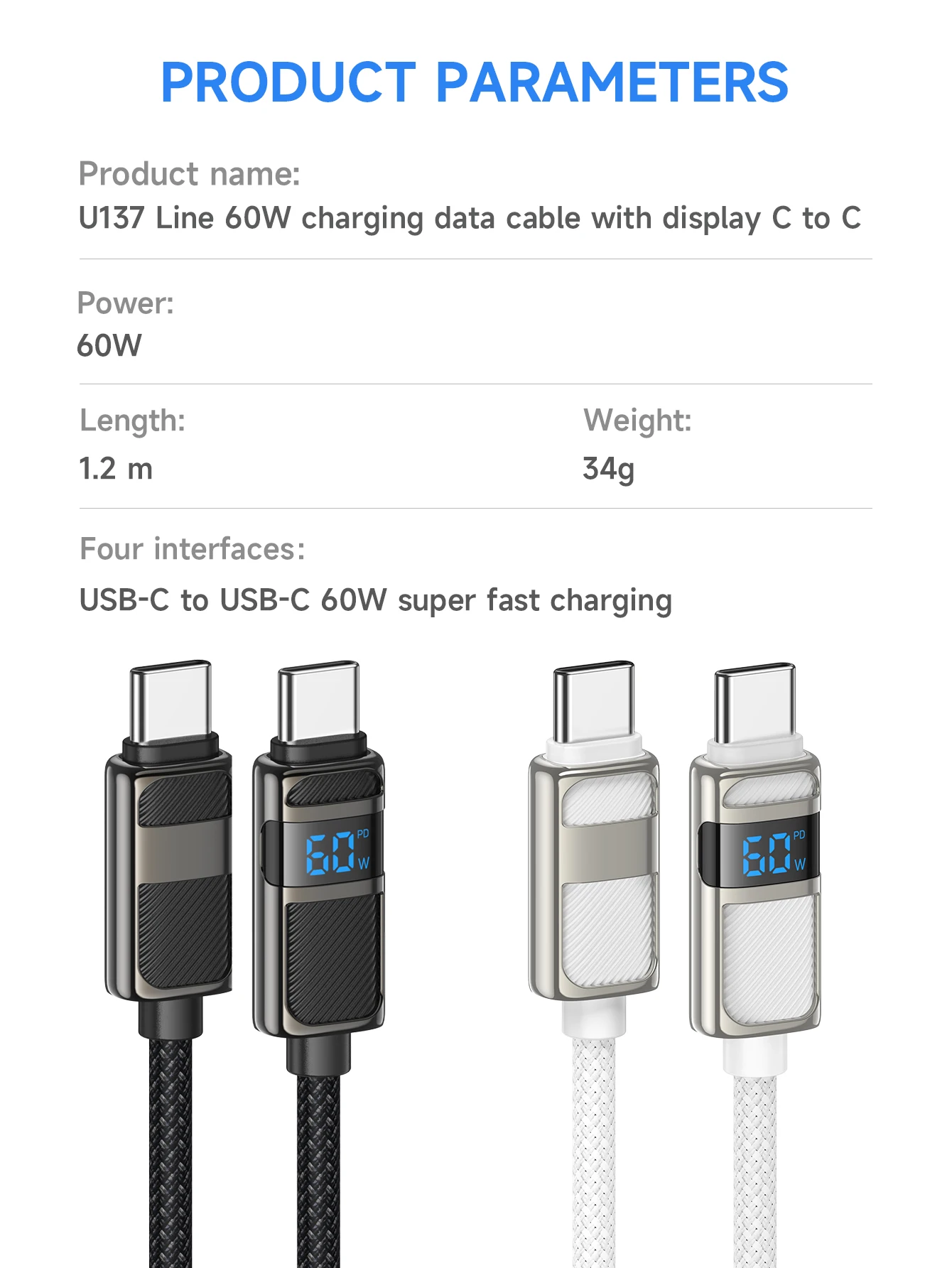 Cabo USB-C 60W HOCO U137 com Display LED - Imagem 15
