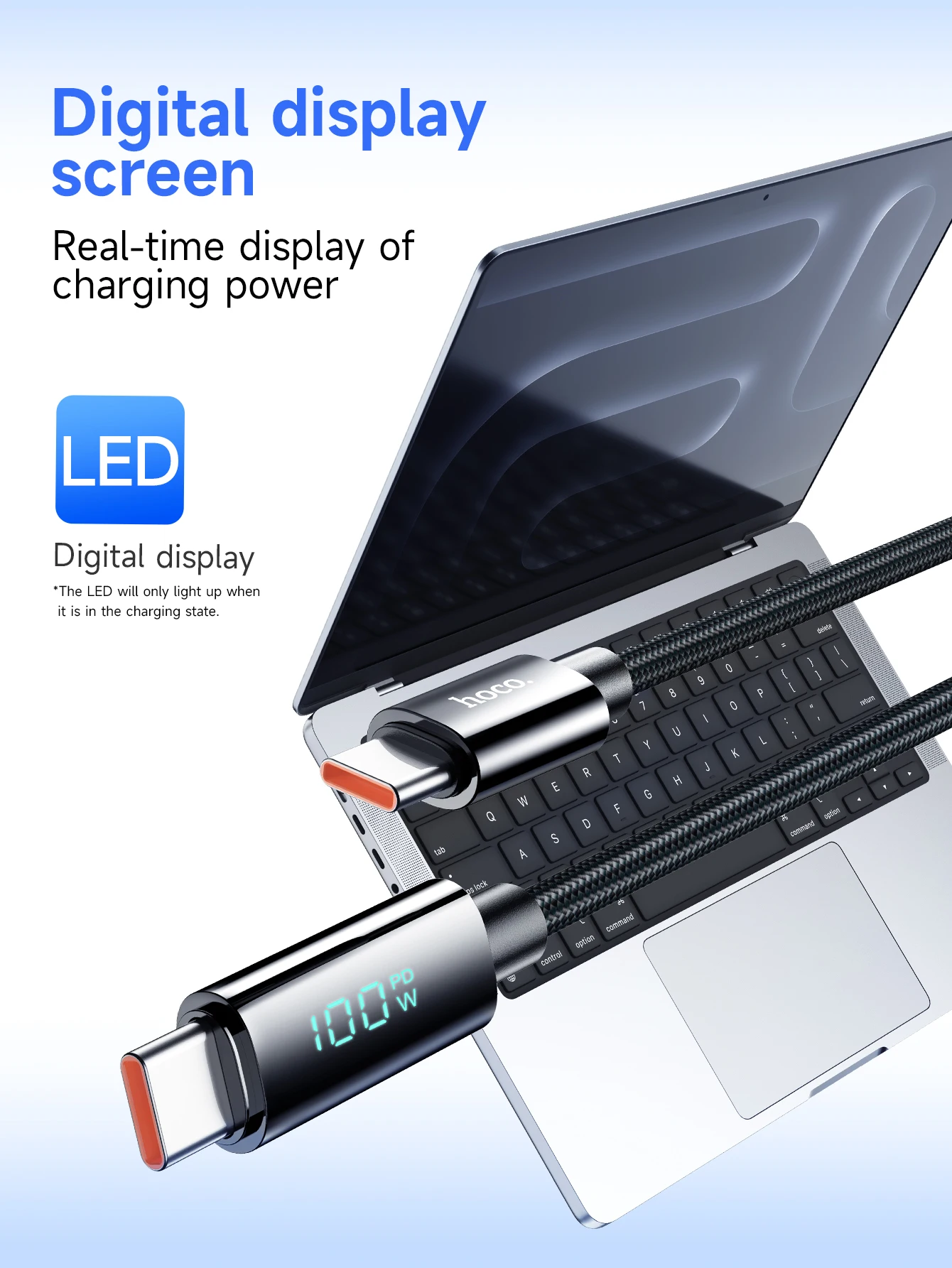 HOCO U125 Cabo USB-C para USB-C 100W com Display Digital LED - Imagem 9