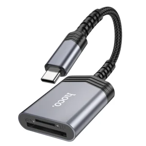 Leitor de Cartão USB-C HOCO UA25 OTG 2 em 1 para SD e MicroSD - Cinza Metal