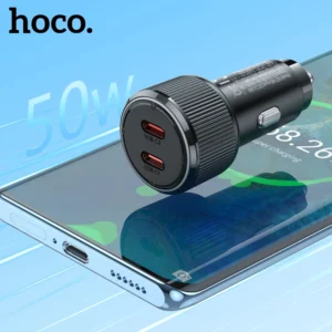 Carregador Veicular HOCO NZ14B Dual USB-C PD30W com Luz Ambiente