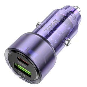 Carregador Veicular Transparente HOCO Z52 38W PD + QC 3.0 - Tipo de plugue: Roxo Transparente