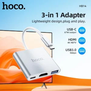 Hub USB-C 3 em 1 HOCO HB14 com HDMI, USB 3.0 e PD