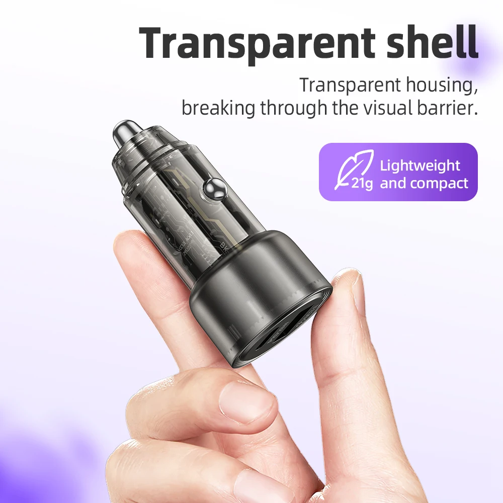 Carregador Veicular Transparente HOCO Z52 38W PD + QC 3.0 - Imagem 3