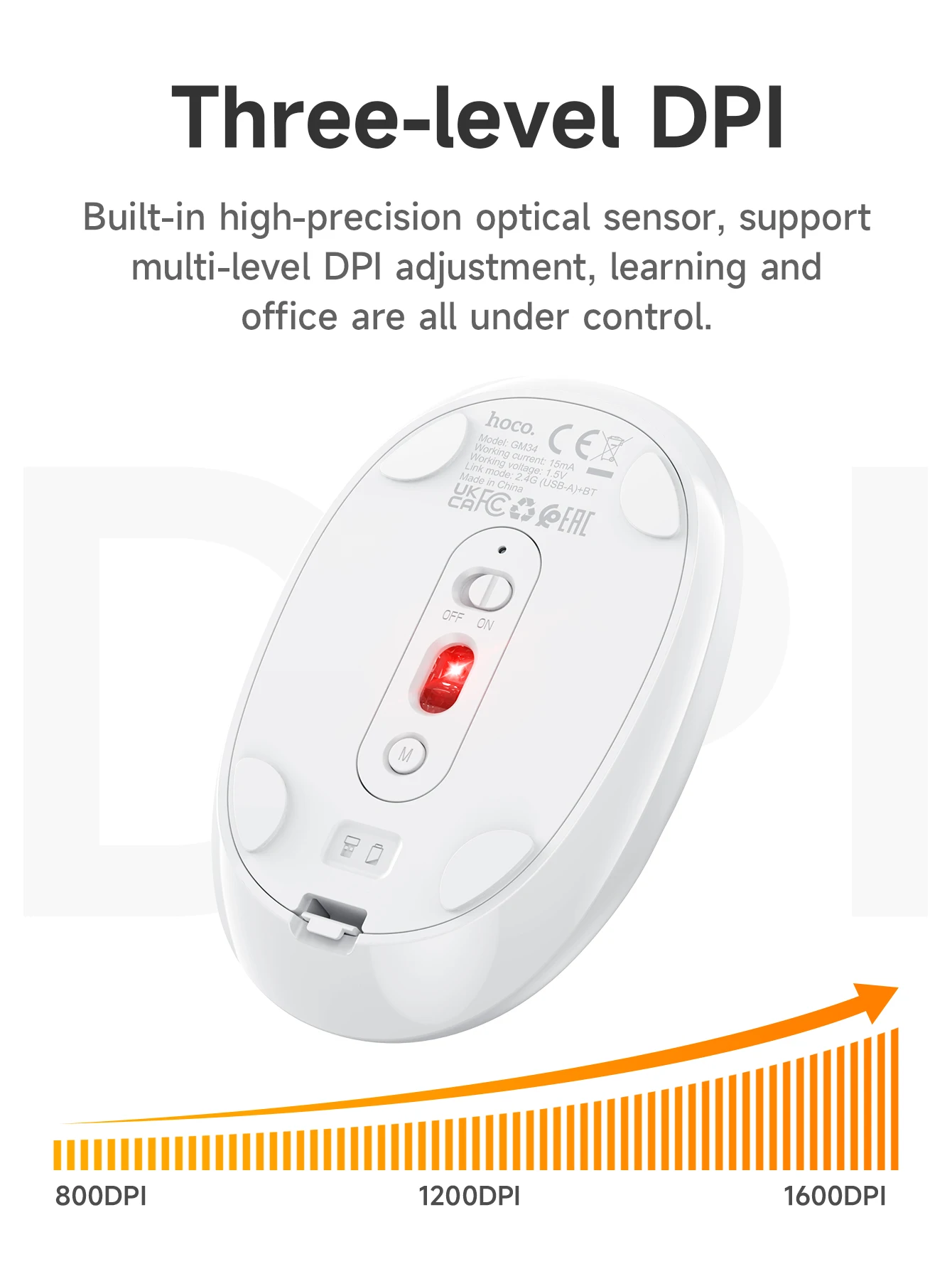 Mouse Sem Fio HOCO GM34 Bluetooth 5.2 + 2.4G Silencioso 1600DPI - Imagem 10
