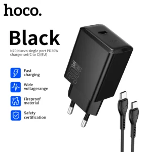 Kit Carregador USB-C HOCO N70 GaN 30W + Cabo - Tipo de plugue: Conjunto C para C 60W