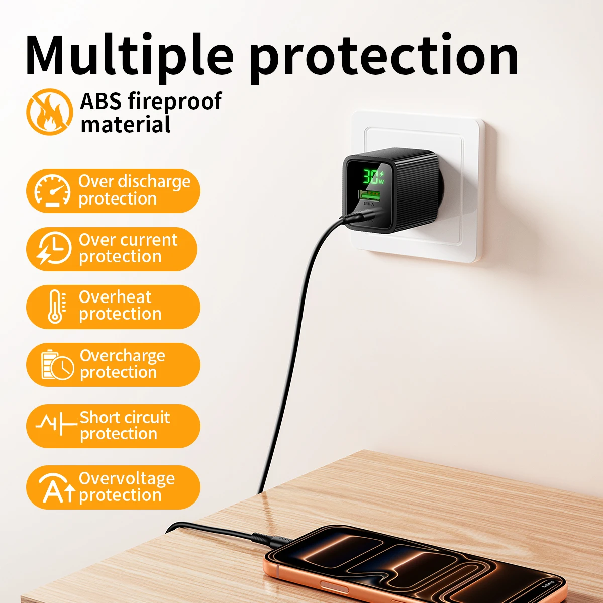 Carregador GaN 30W HOCO CS84A com Display Digital - Imagem 4