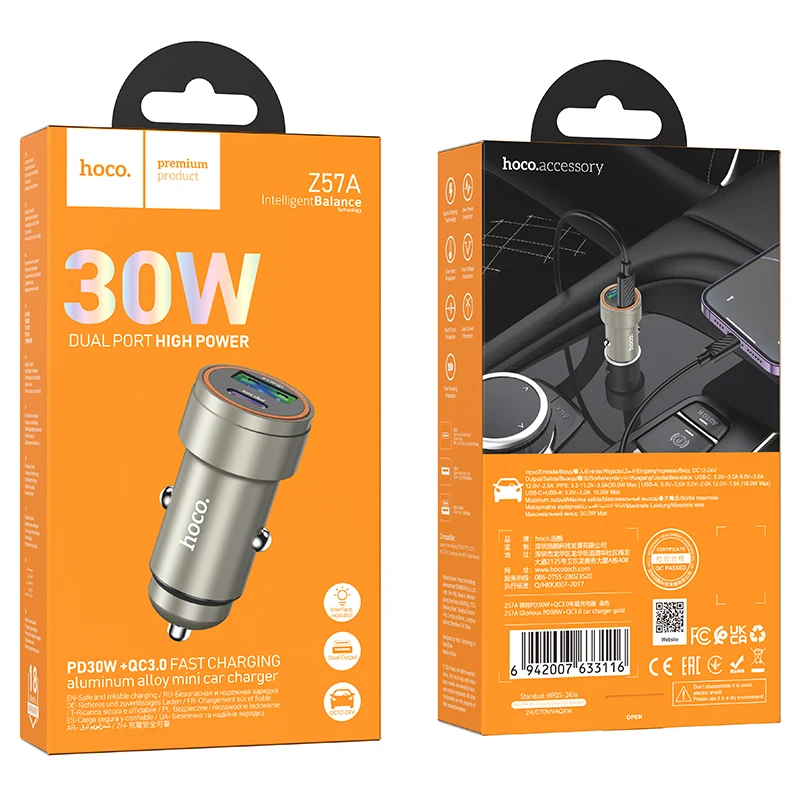 Carregador Veicular HOCO Z57A PD30W + QC3.0 - Imagem 6