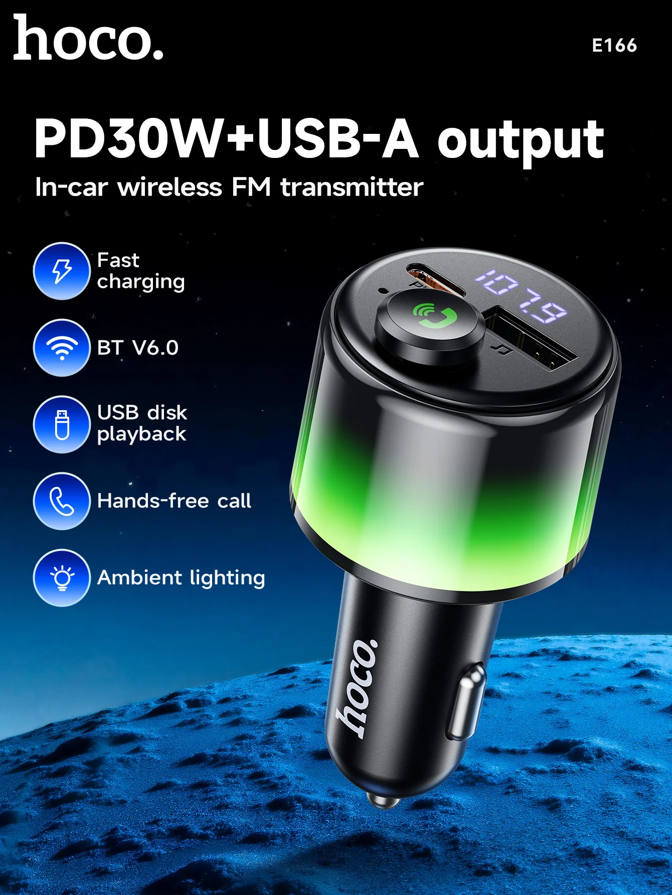 Transmissor FM HOCO E166 Bluetooth 6.0 com PD 30W e QC 3.0 - Imagem 7