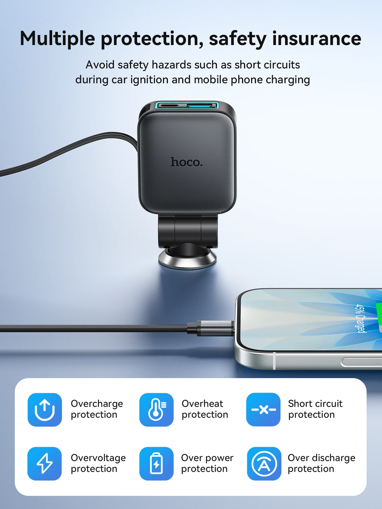 Carregador Veicular HOCO Z67 60W com Cabo USB-C Retrátil - Imagem 5
