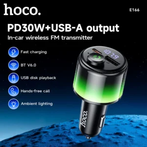 Transmissor FM HOCO E166 Bluetooth 6.0 com PD 30W e QC 3.0