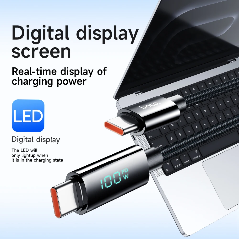HOCO U125 Cabo USB-C para USB-C 100W com Display Digital LED - Imagem 3