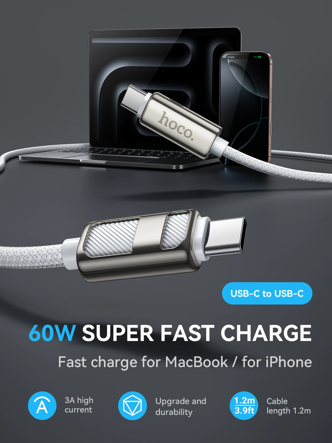 Cabo USB-C 60W HOCO U137 com Display LED - Imagem 8