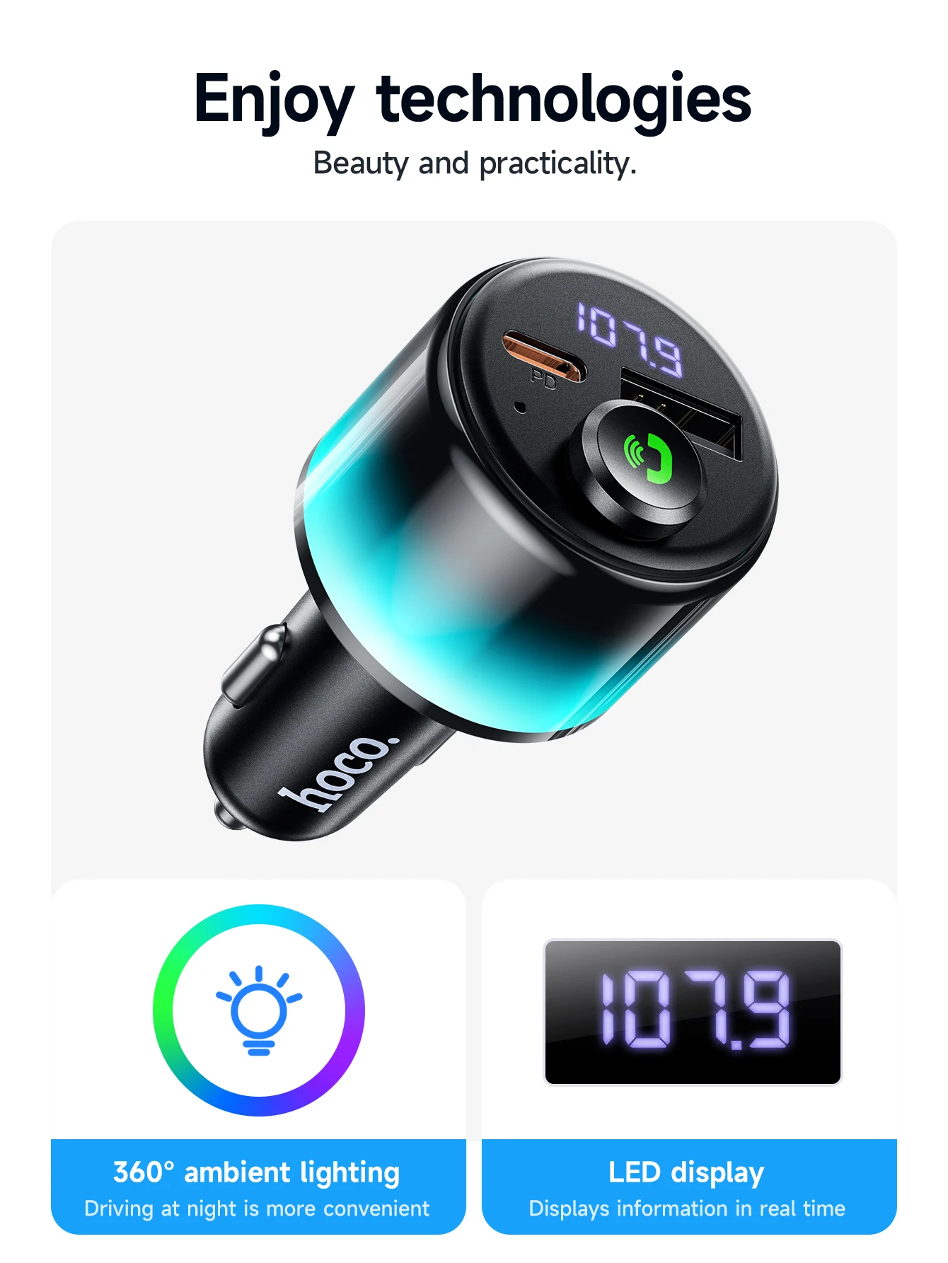 Transmissor FM HOCO E166 Bluetooth 6.0 com PD 30W e QC 3.0 - Imagem 13