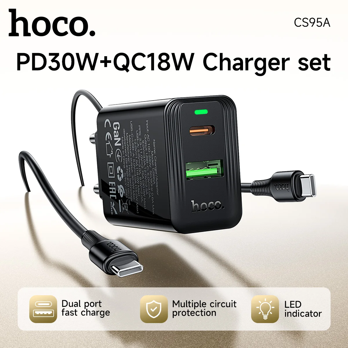 Kit Carregador Turbo HOCO CS95A GaN 30W com Cabo USB-C - Imagem 11