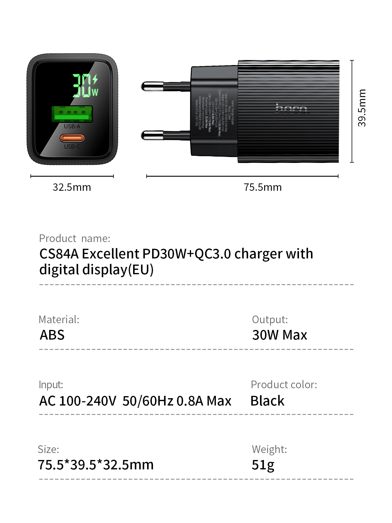 Carregador GaN 30W HOCO CS84A com Display Digital - Imagem 14