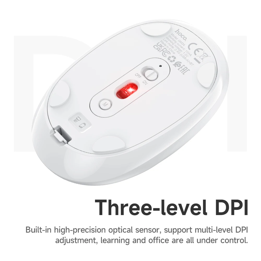 Mouse Sem Fio HOCO GM34 Bluetooth 5.2 + 2.4G Silencioso 1600DPI - Imagem 4