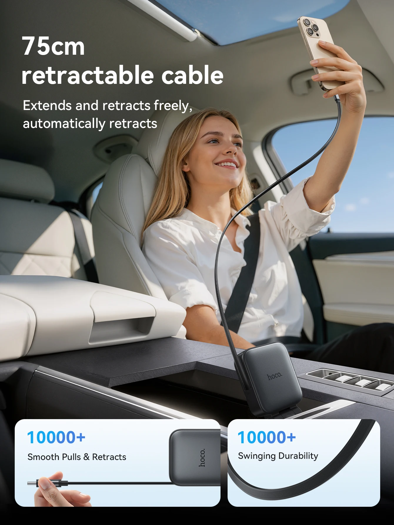 Carregador Veicular HOCO Z67 60W com Cabo USB-C Retrátil - Imagem 2