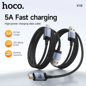 Cabo USB-C para USB-C HOCO X118 100W com Display Digital