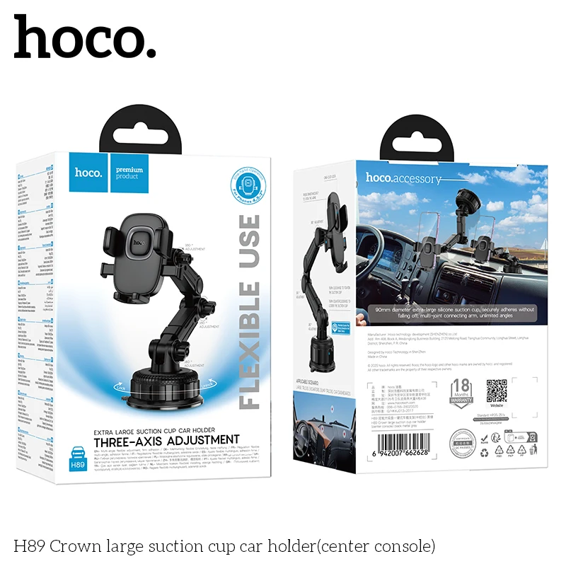 Suporte Veicular com Ventosa e Braço Ajustável HOCO H89 - Preto