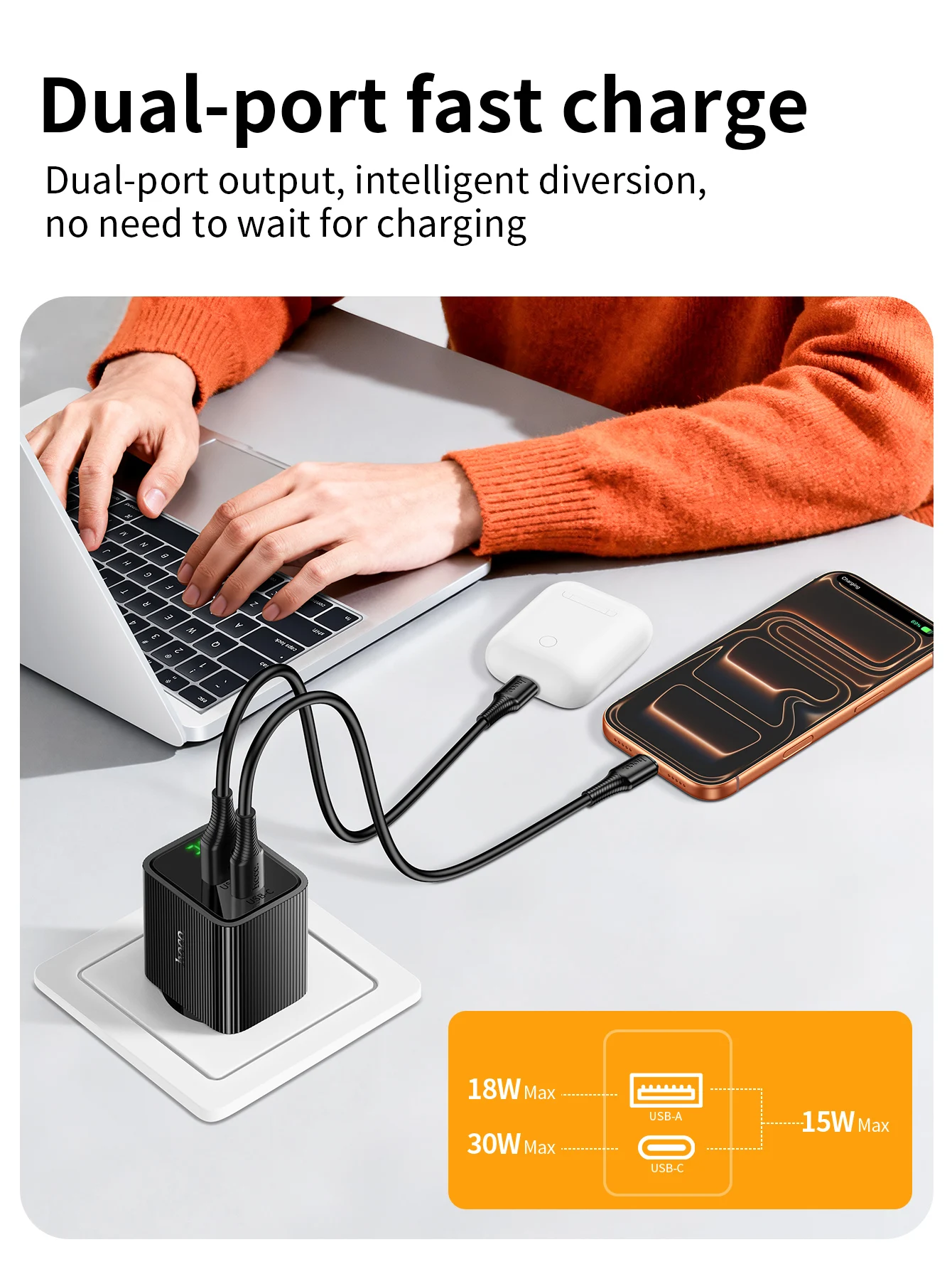 Carregador GaN 30W HOCO CS84A com Display Digital - Imagem 9