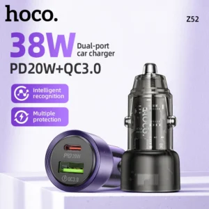 Carregador Veicular Transparente HOCO Z52 38W PD + QC 3.0
