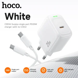 Carregador Rápido HOCO CS53A USB-C PD 25W - Tipo de plugue: Com cabo CC
