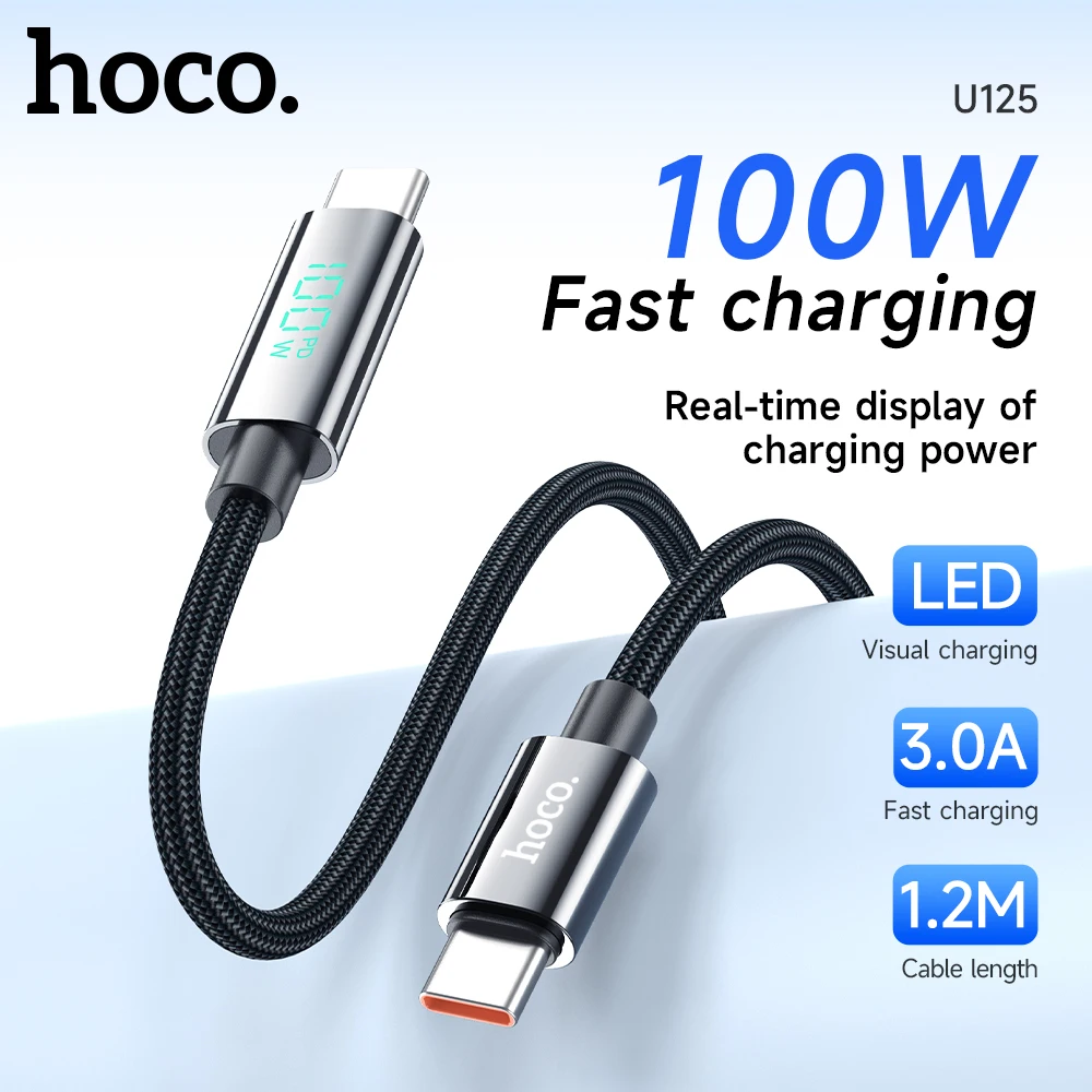 HOCO U125 Cabo USB-C para USB-C 100W com Display Digital LED