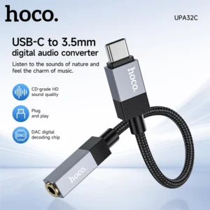 Adaptador USB-C para P2 3,5 mm HOCO UPA32C com DAC - UPA32C Tipo C para 3.5