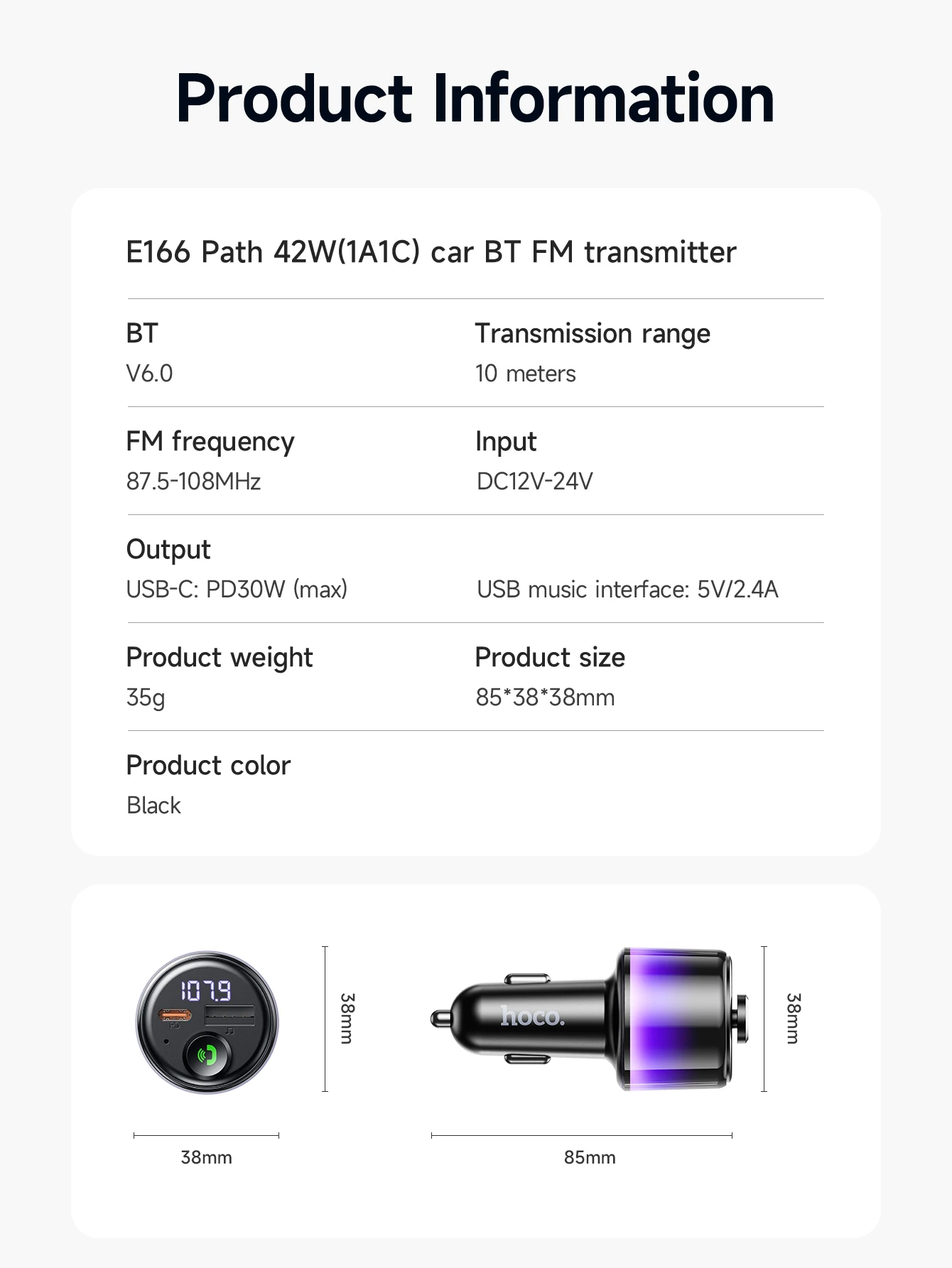 Transmissor FM HOCO E166 Bluetooth 6.0 com PD 30W e QC 3.0 - Imagem 15