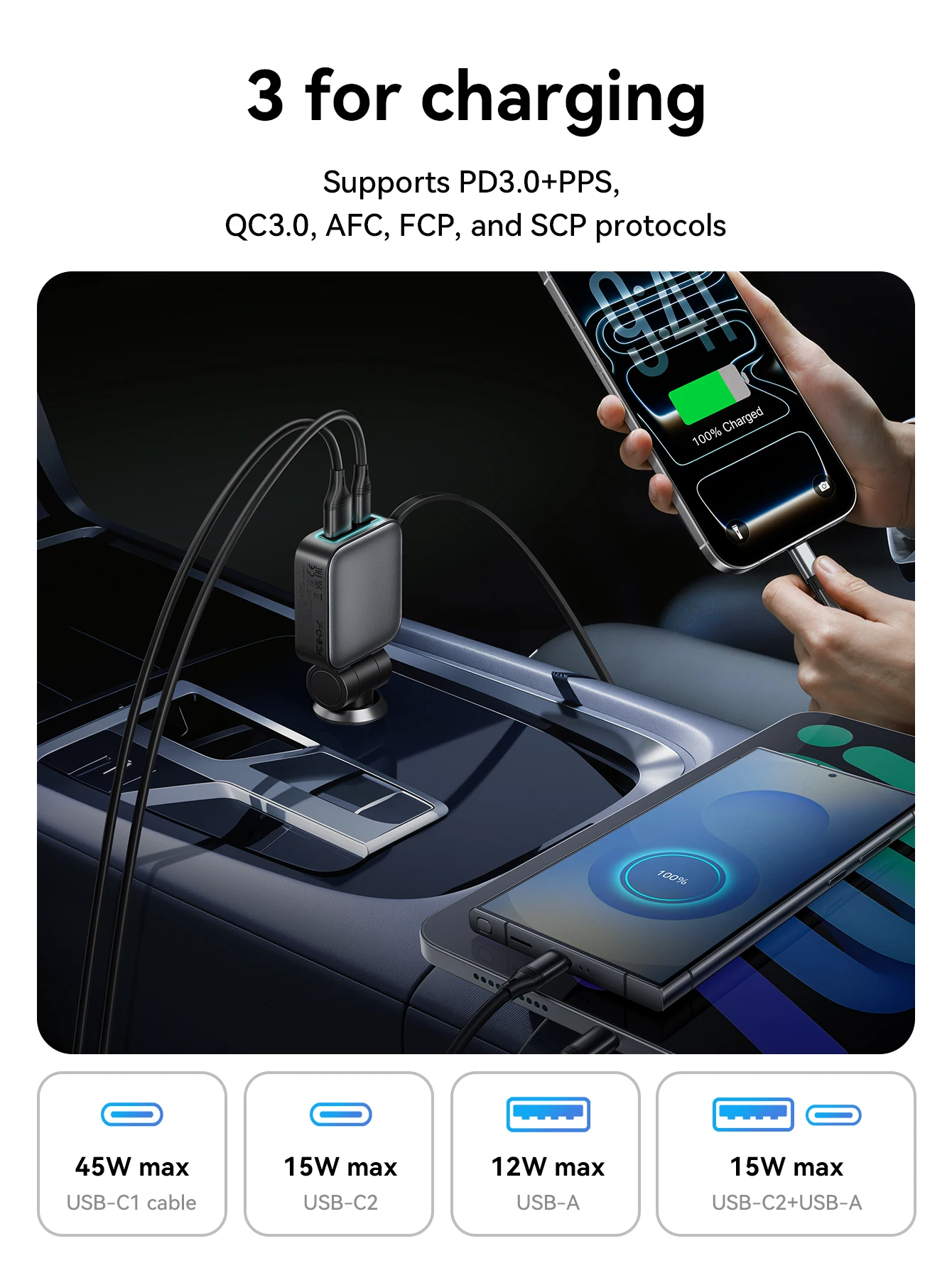 Carregador Veicular HOCO Z67 60W com Cabo USB-C Retrátil - Imagem 14