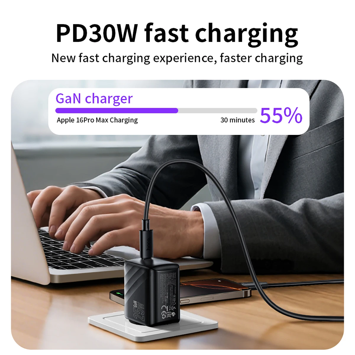 Carregador HOCO CS24A USB-C PD25W com Carregamento Rápido - Imagem 2