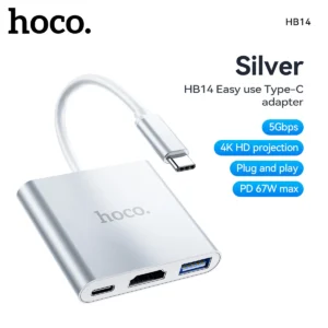 Hub USB-C 3 em 1 HOCO HB14 com HDMI, USB 3.0 e PD - HB14