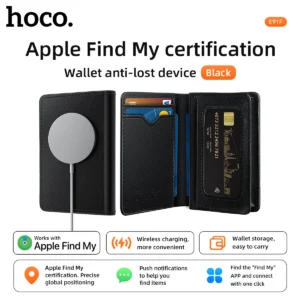 Carteira com Rastreador HOCO E91F Apple Find My e Carregamento Sem Fio - Preto