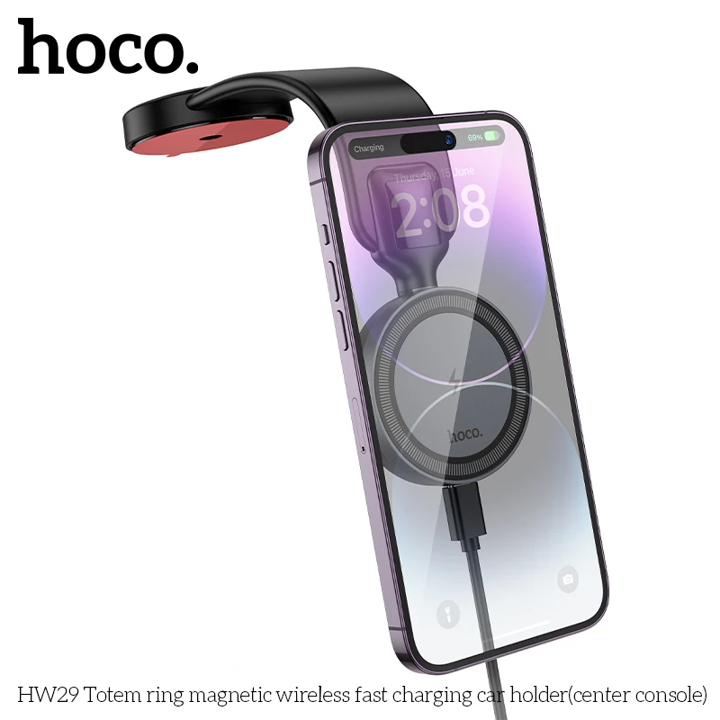 Carregador Veicular Magnético HOCO HW29 Sem Fio 15W - Imagem 4